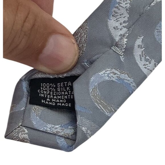 Ateseta Mens Blue & Silver Spiral Pattern Silk Tie - Picture 3 of 4